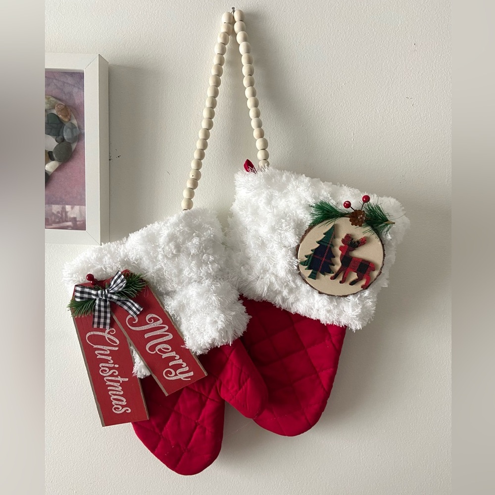 Handmade Christmas Santa Mittens Decoration